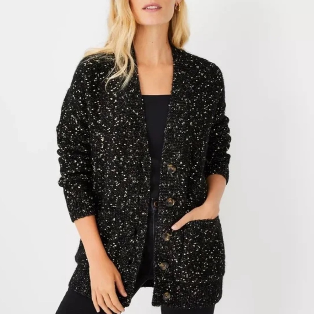 NWT Ann Taylor Black and Gold Shimmer Cardigan Sweater Size XS